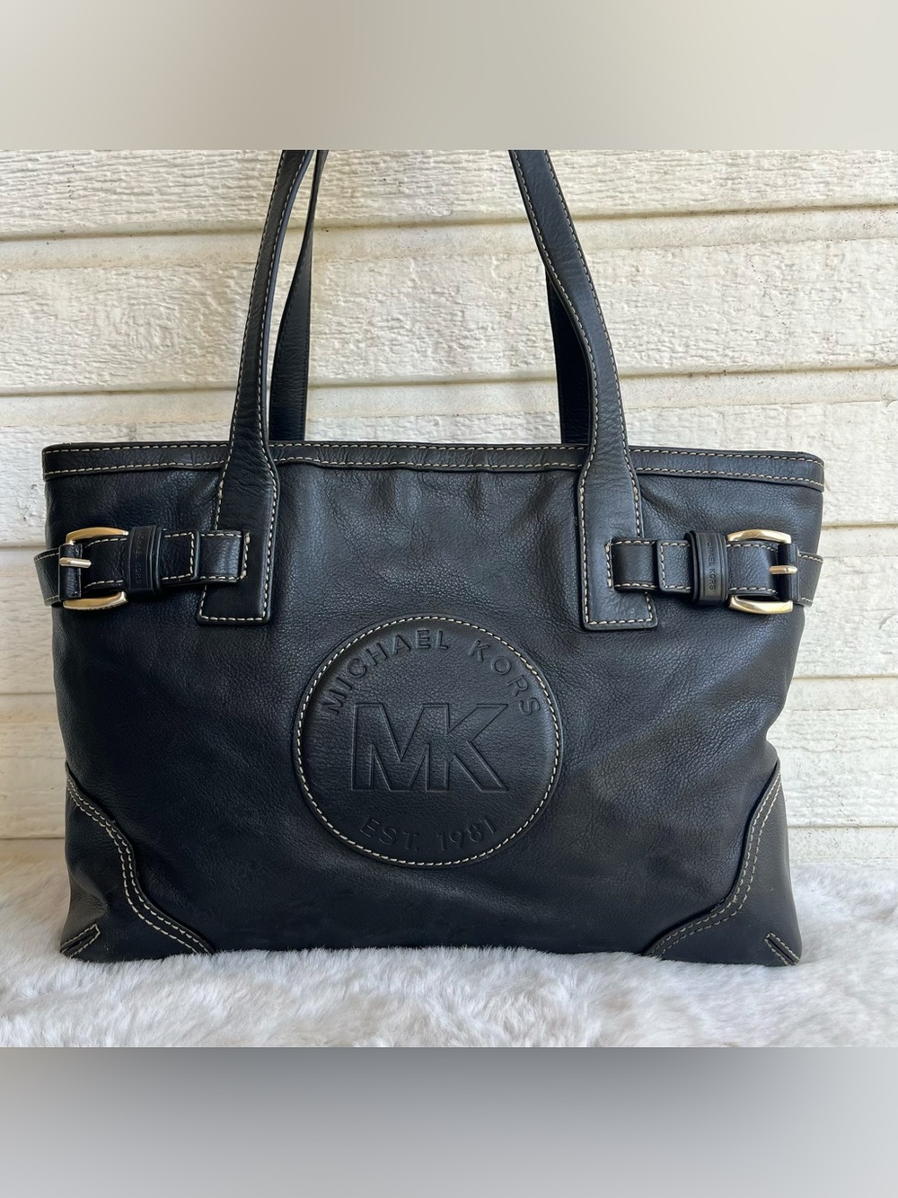 MICHAEL KORS Black Leather Y2K Vintage Jet Set Bedford Fulton Tote Shoulder Bag